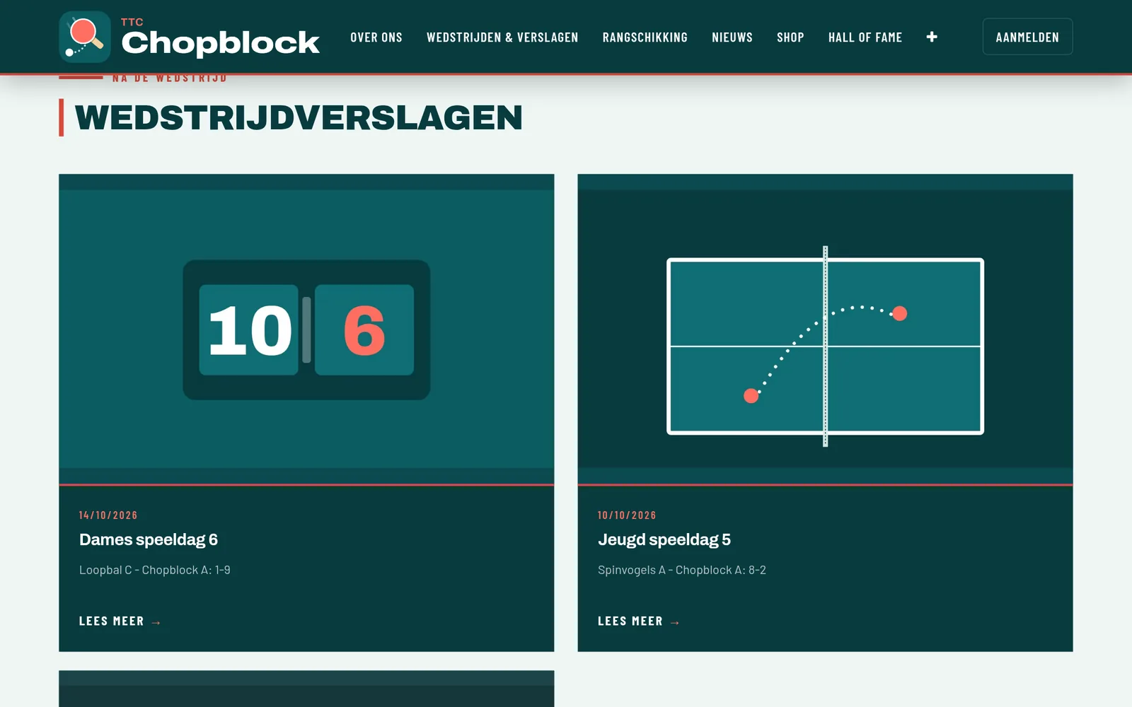 De wedstrijdverslagen op de website van TTC Chopblock.