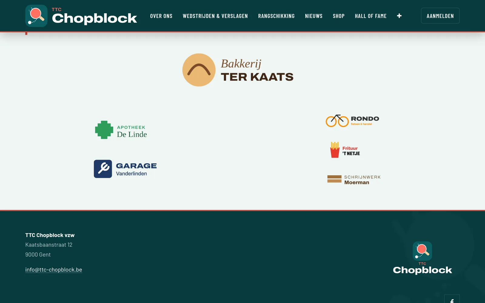 De sponsorpagina van TTC Chopblock met de logo's van de sponsors.